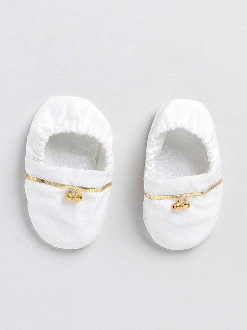 Girl's' White Chanderi Ethnic Combo Set